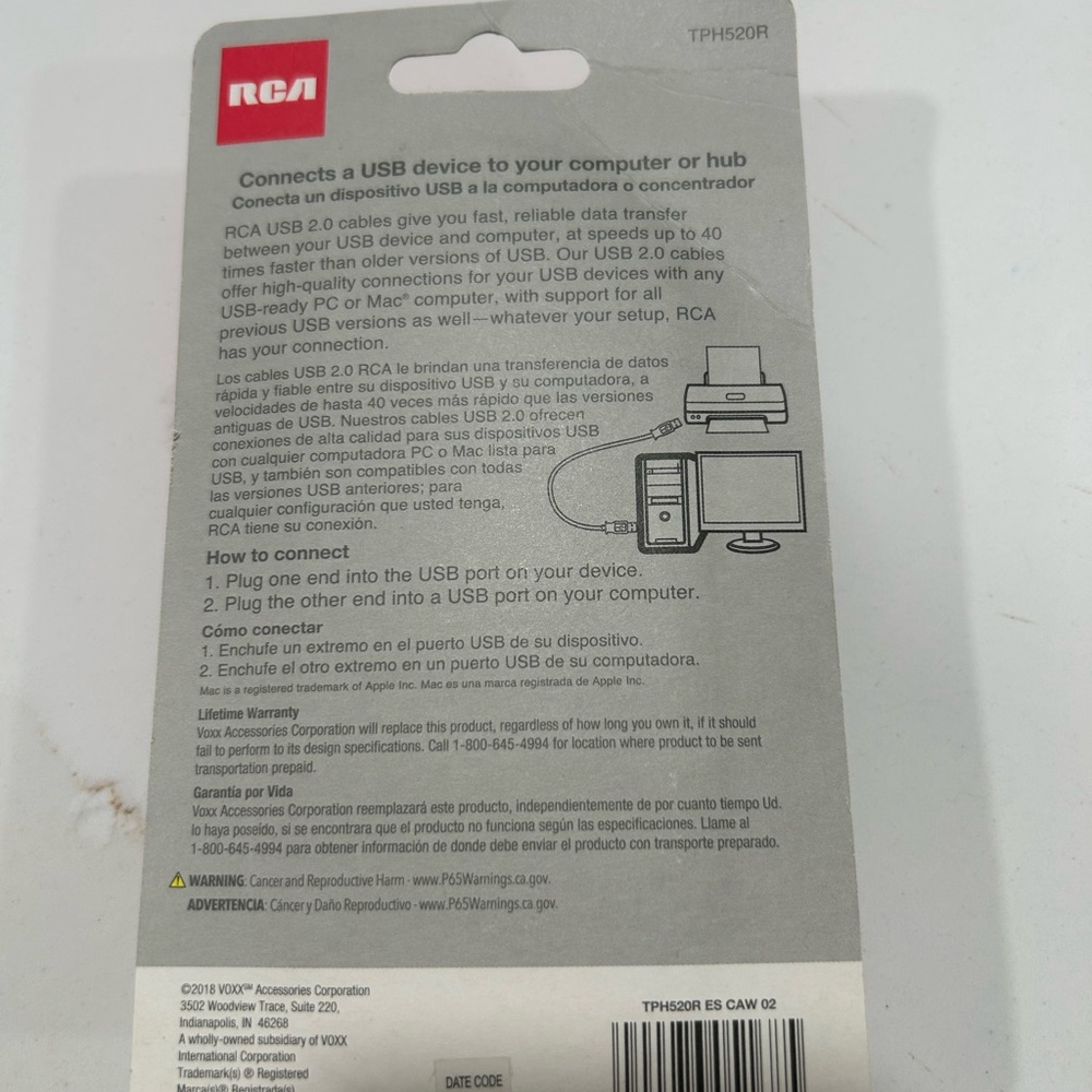 RCA USB 2.0 A to B  Cable, 6 ft